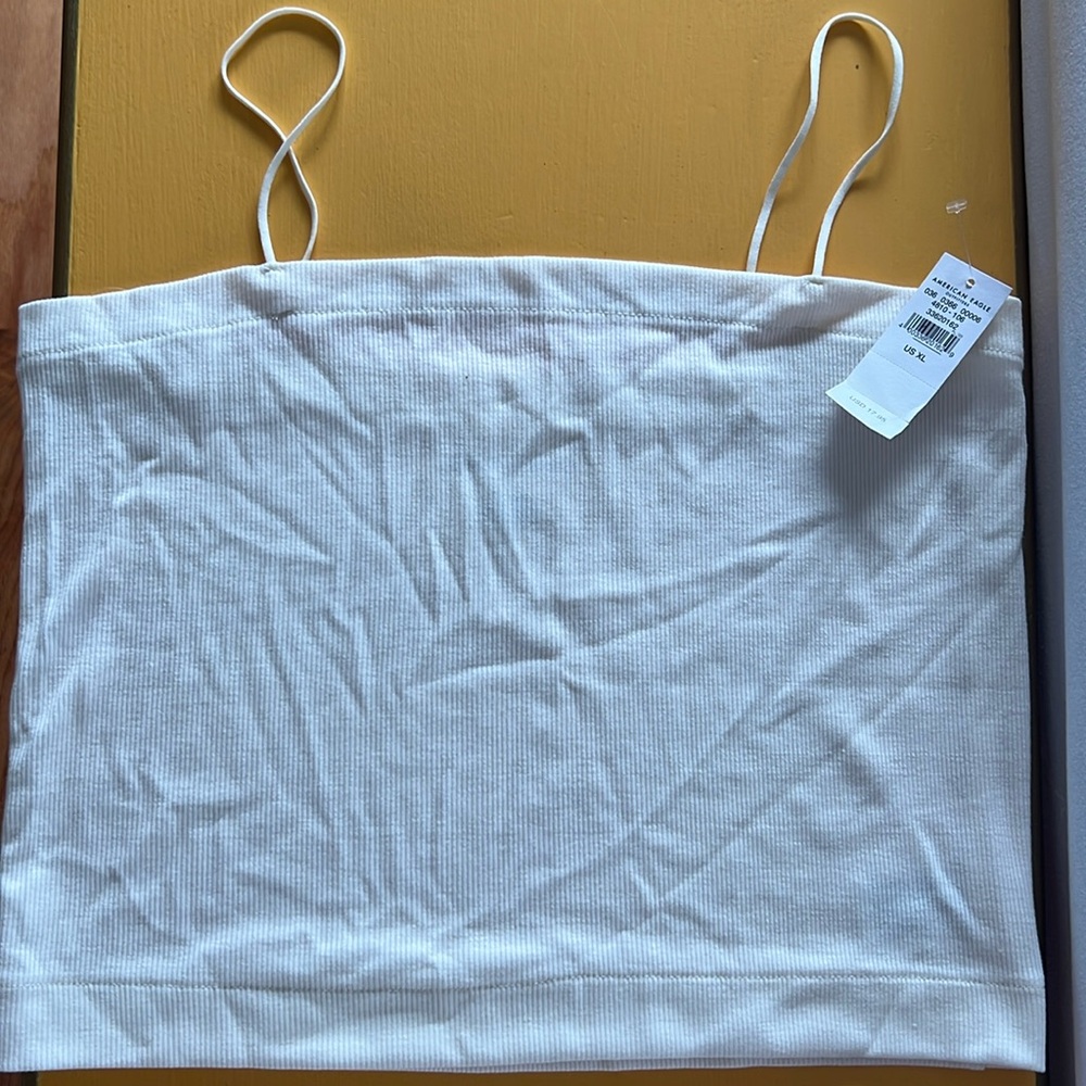 Cream ribbed tank with thin straps